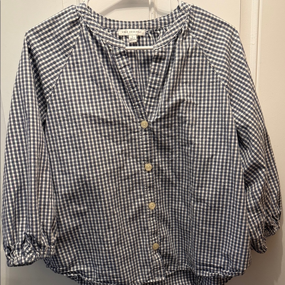 The Adept Kid Navy Gingham Button-Front Blouse